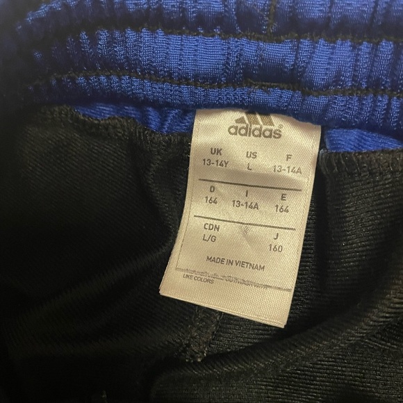 Adidas Kids Youth Boy’s Blue Stripes Yellow Logo Track Pants - Picture 3 of 6